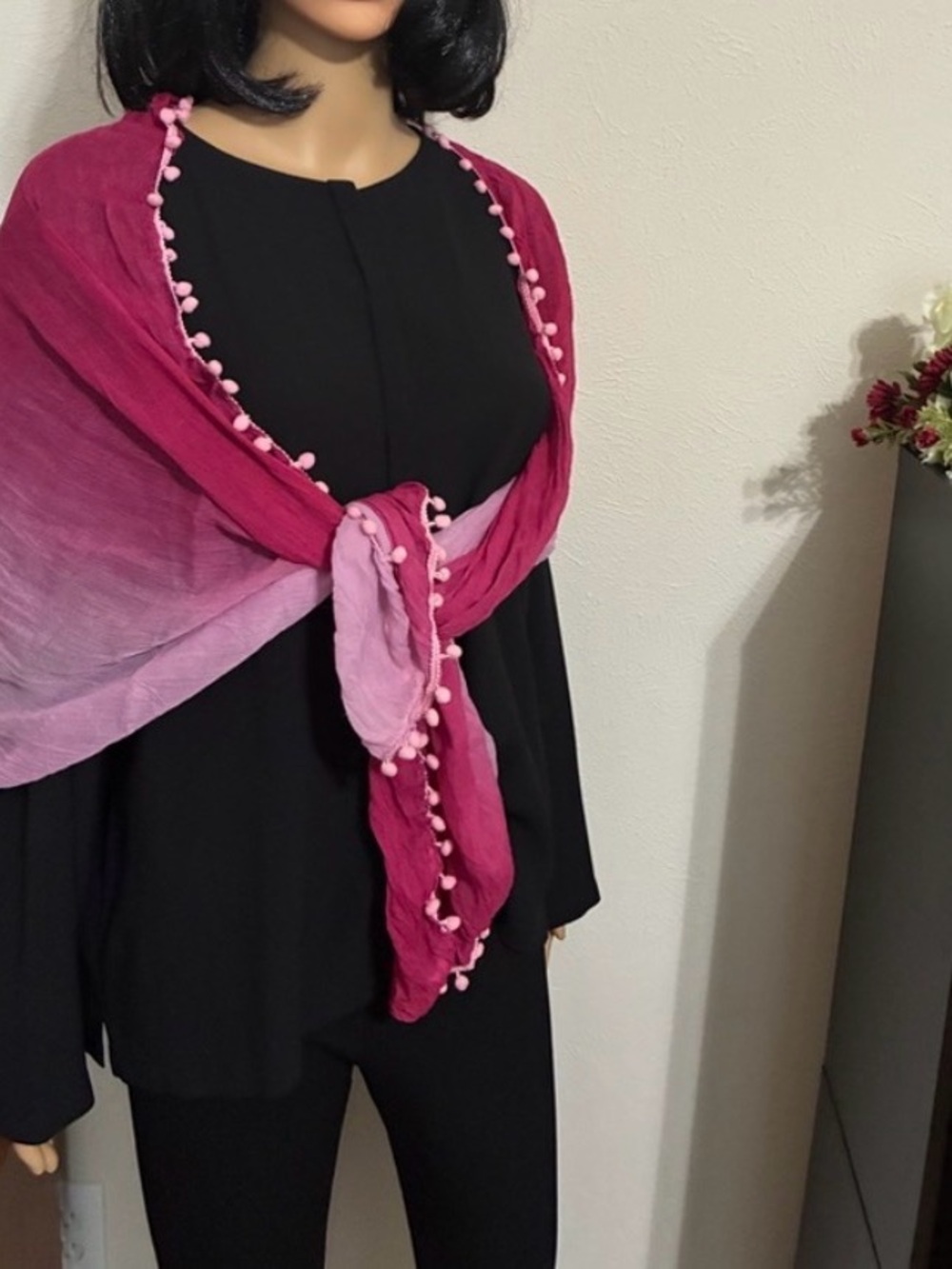 Ombre Pink Lightweight Scarf with Pom Pom Trim 16x60
Scarf/Wrap Fun Casual hobo